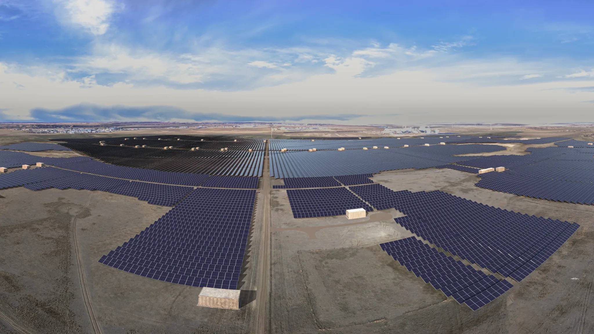 A mockup of a large solar panel field