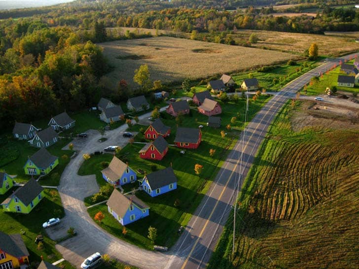 Birds eye view of the neighborhood of cottages