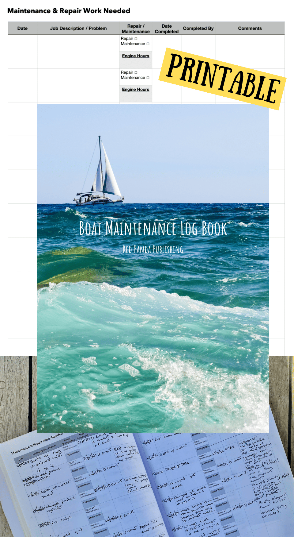 A4 Printable Boat Maintenance Log Book