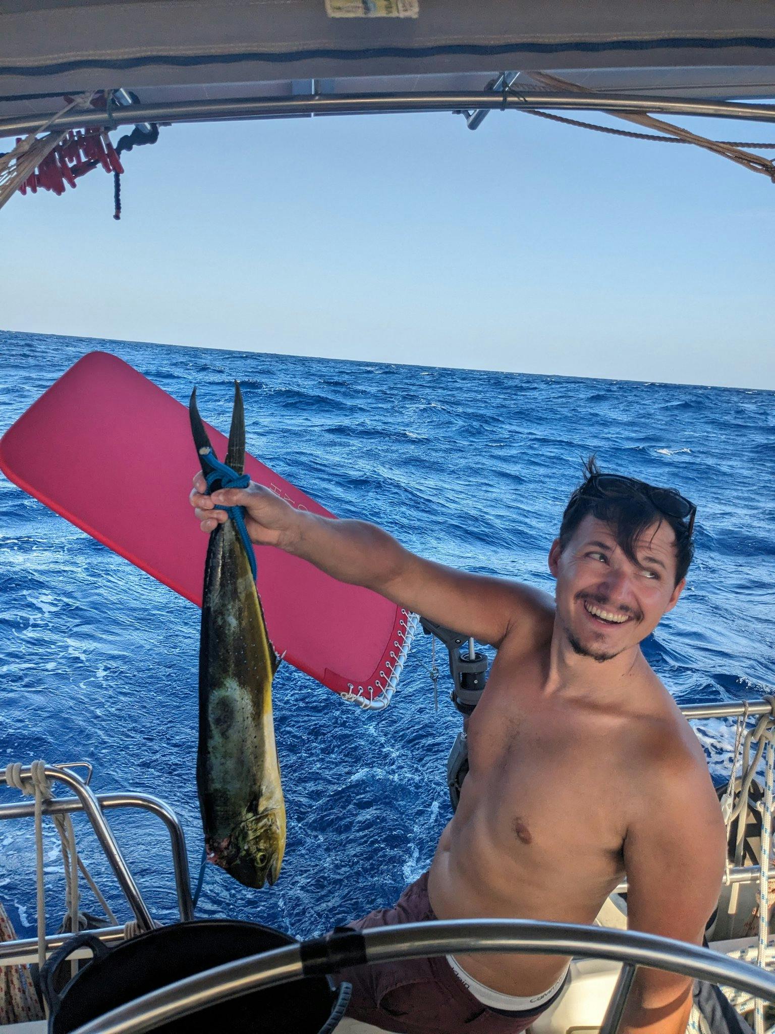 James catching a fish
