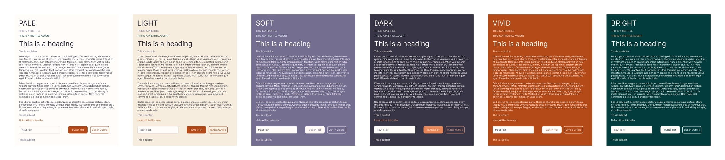 Each of Podia's color sections are shown side by side so you can see how color is utilized across the entire site, in one place. From light to dark.