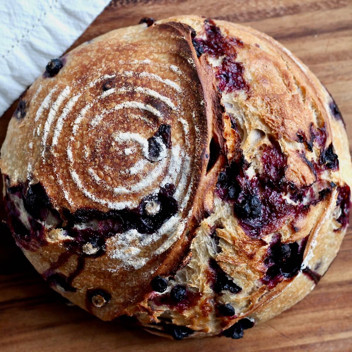 A loaf of blueberry sourdough bread.