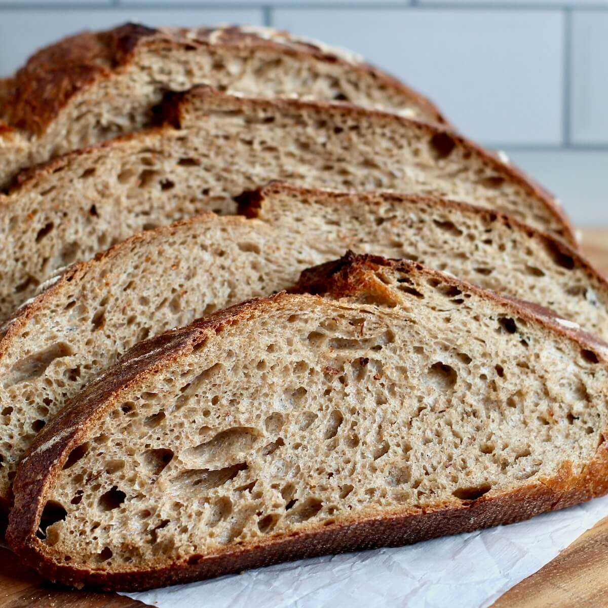 Slices of sourdough rye bread.