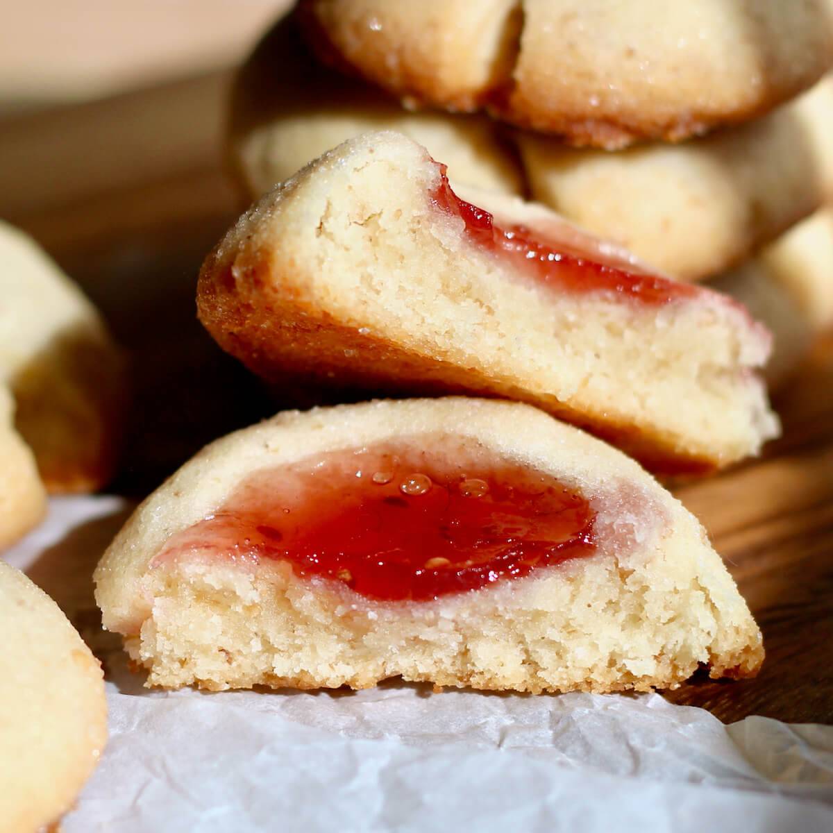 Raspberry Sourdough Thumbprint Cookies