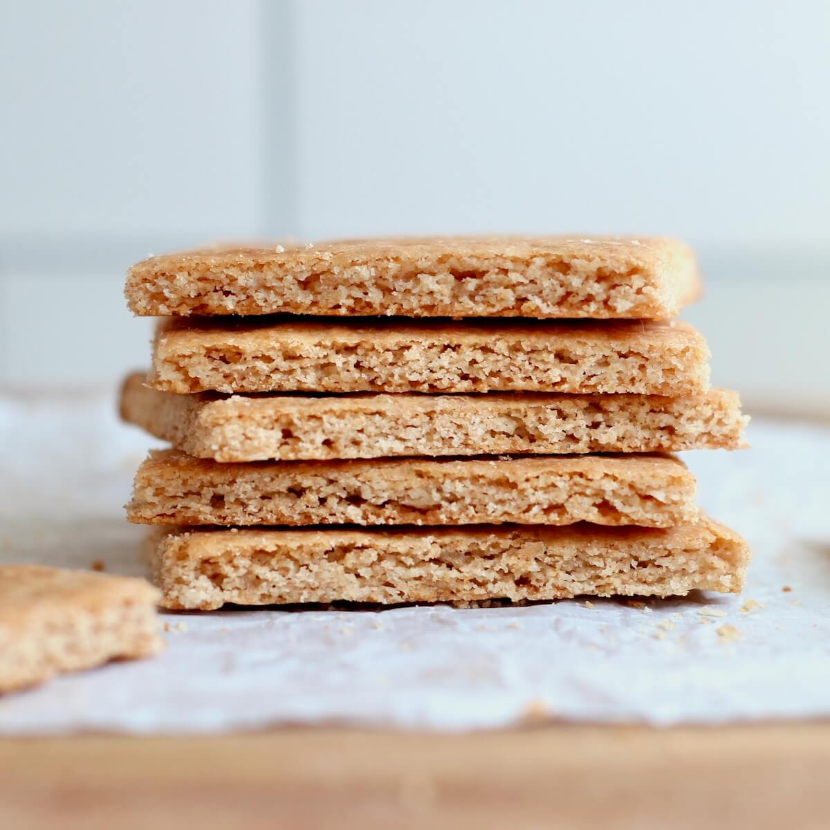 A stack of five sourdough graham crackers.