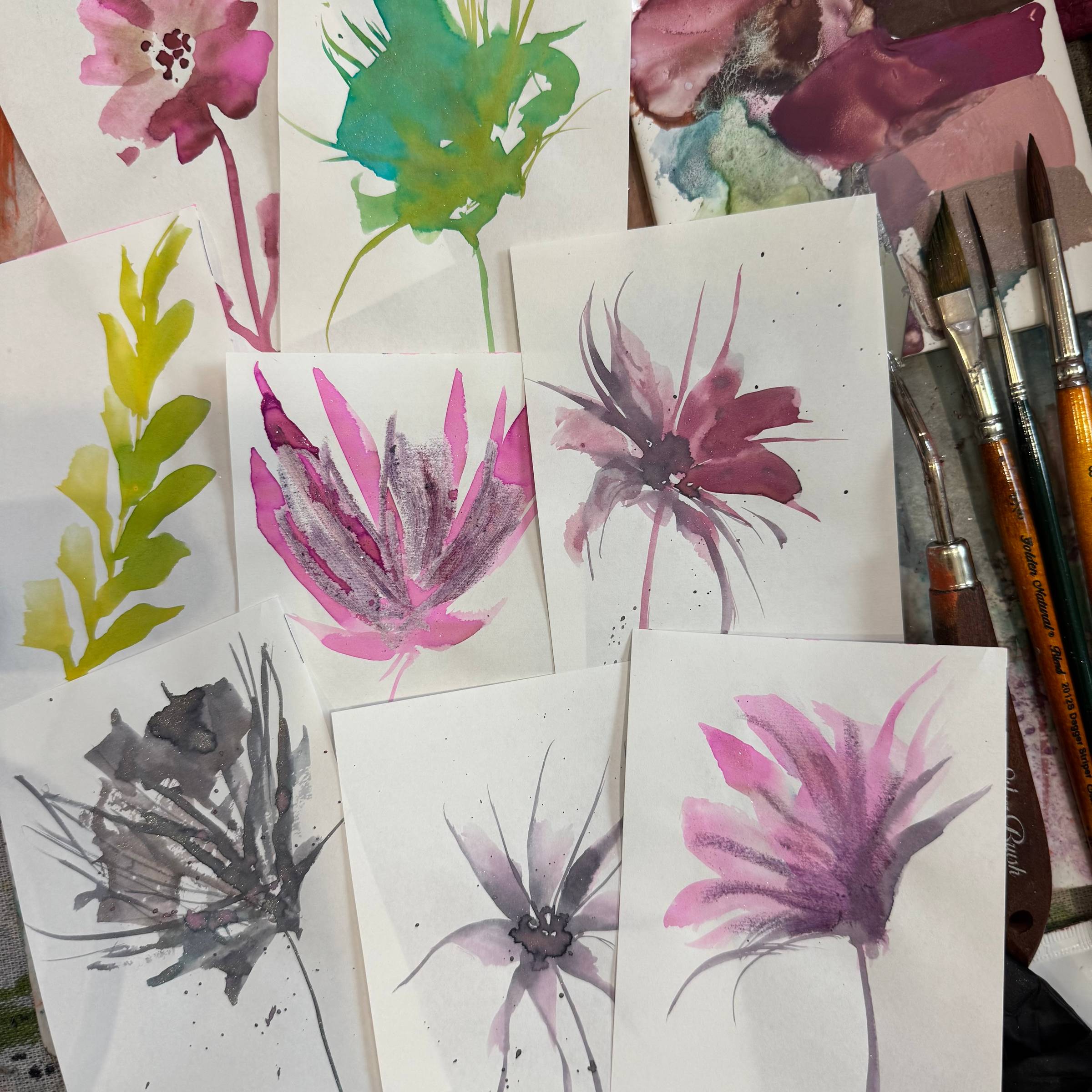 #tracibautistaCOLOR watercolor + ink paint swatches floral paintings
