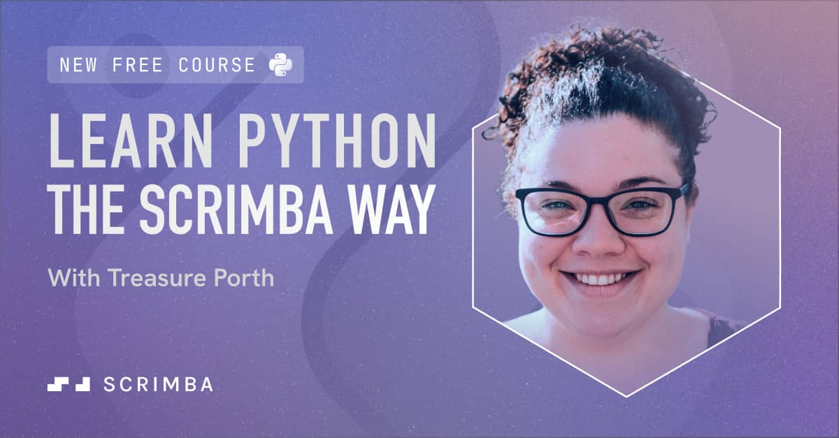 Promo graphic for Python course, featuring instructor Treasure Porth