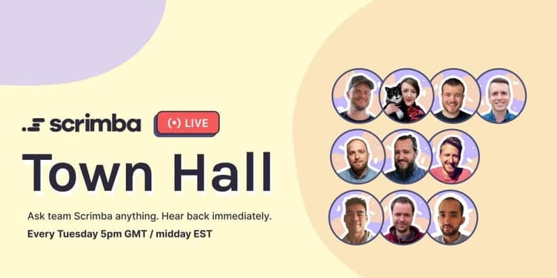 Scrimba's Town Hall featuring various members of the Scrimba team.