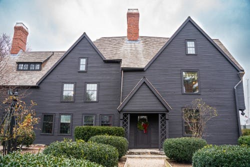 The house of seven gables. It's black, and has seven gables.