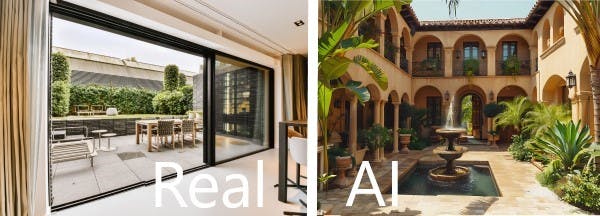 Comparison of a real photo of a house versus an AI generated image of a house.