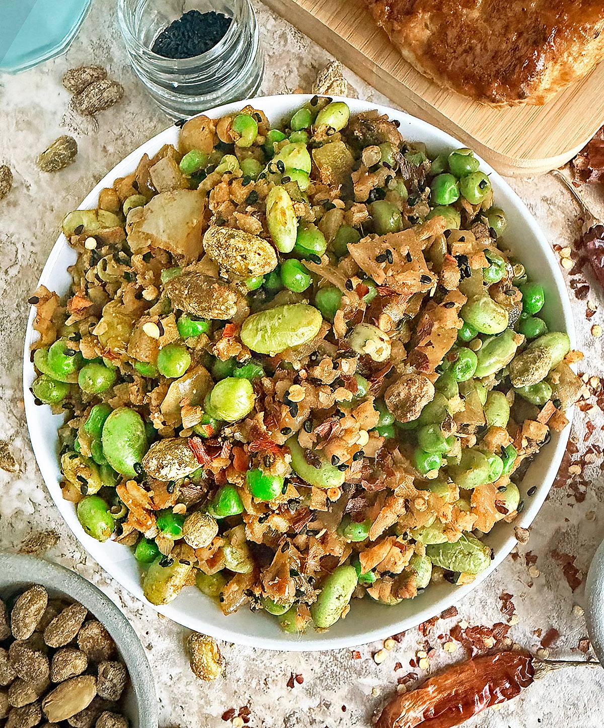 Warm Pistachio edamame salad