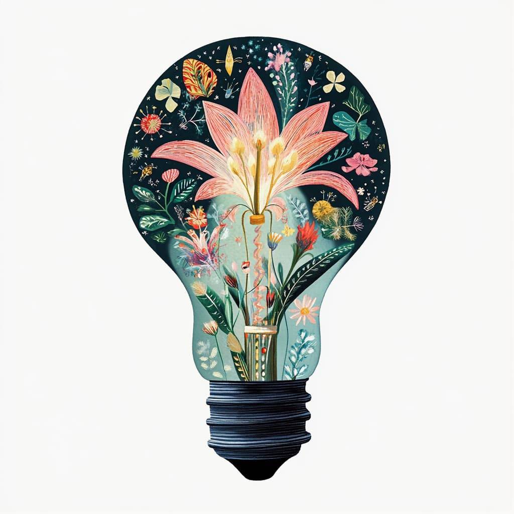 a whimsical illustration of a light bulb