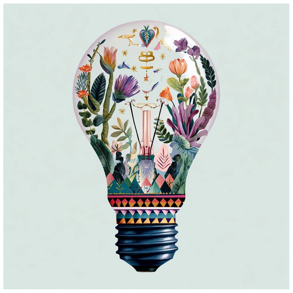 A whimsical illustration of a light bulb