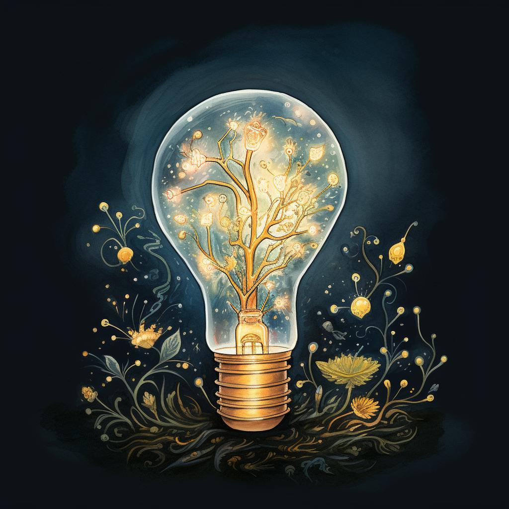 A whimsical illustration of a light bulb