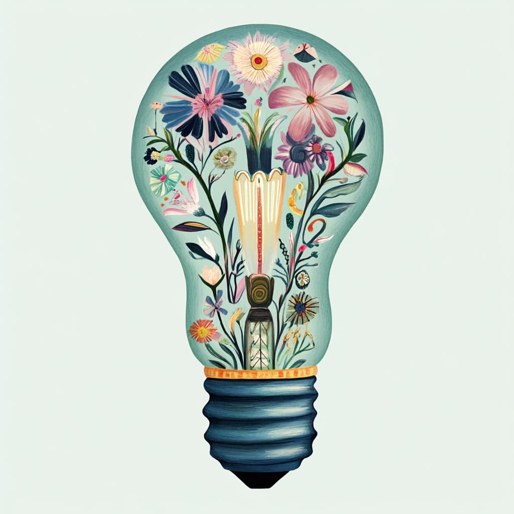 A whimsical illustration of a light bulb