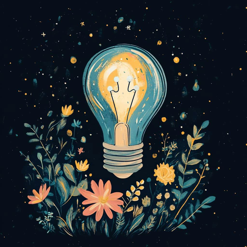 a whimsical illustration of a light bulb