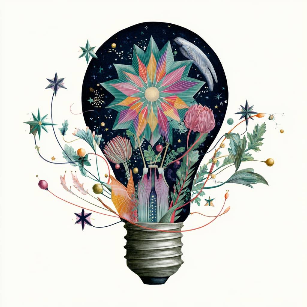a whimsical illustration of a light bulb