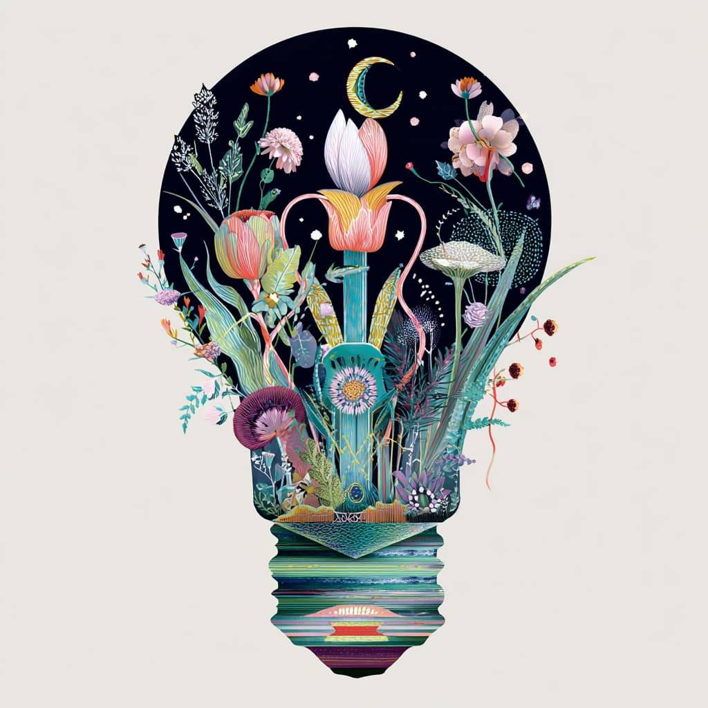 a whimsical illustration of a light bulb