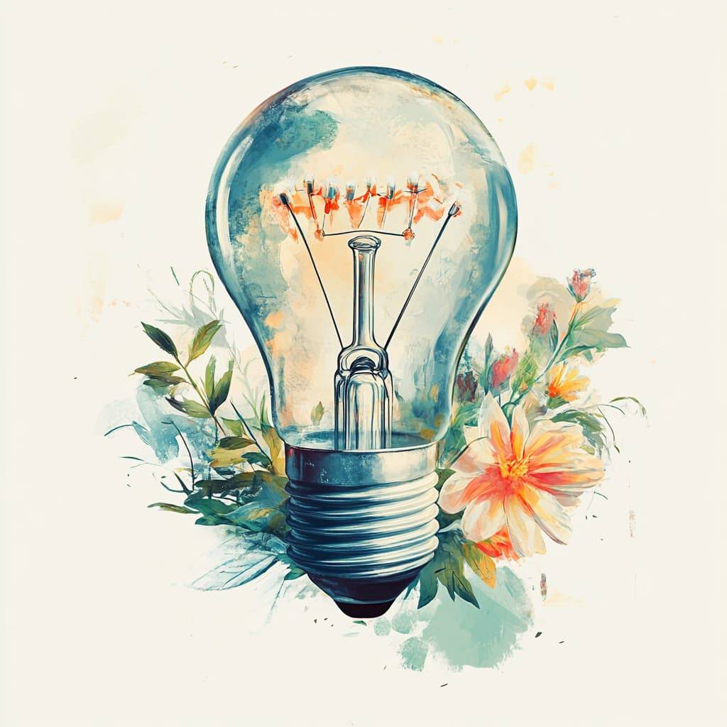 a whimsical illustration of a light bulb