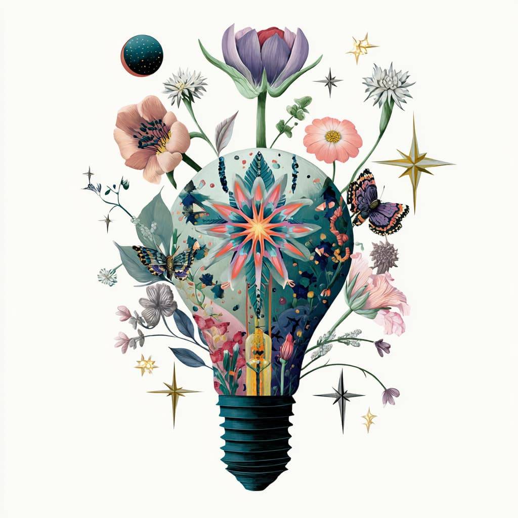 a whimsical illustration of a light bulb