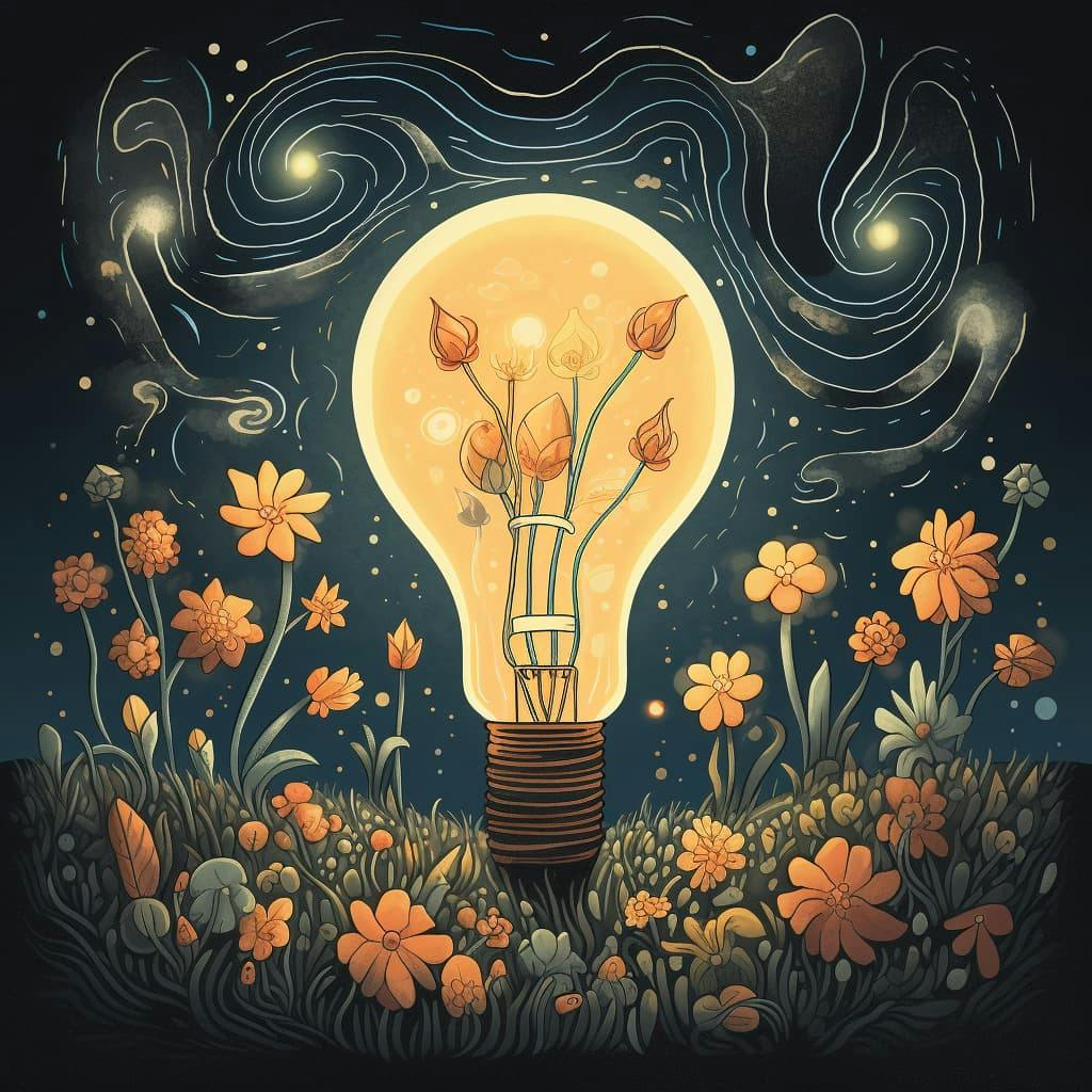 a whimsical illustration of a light bulb