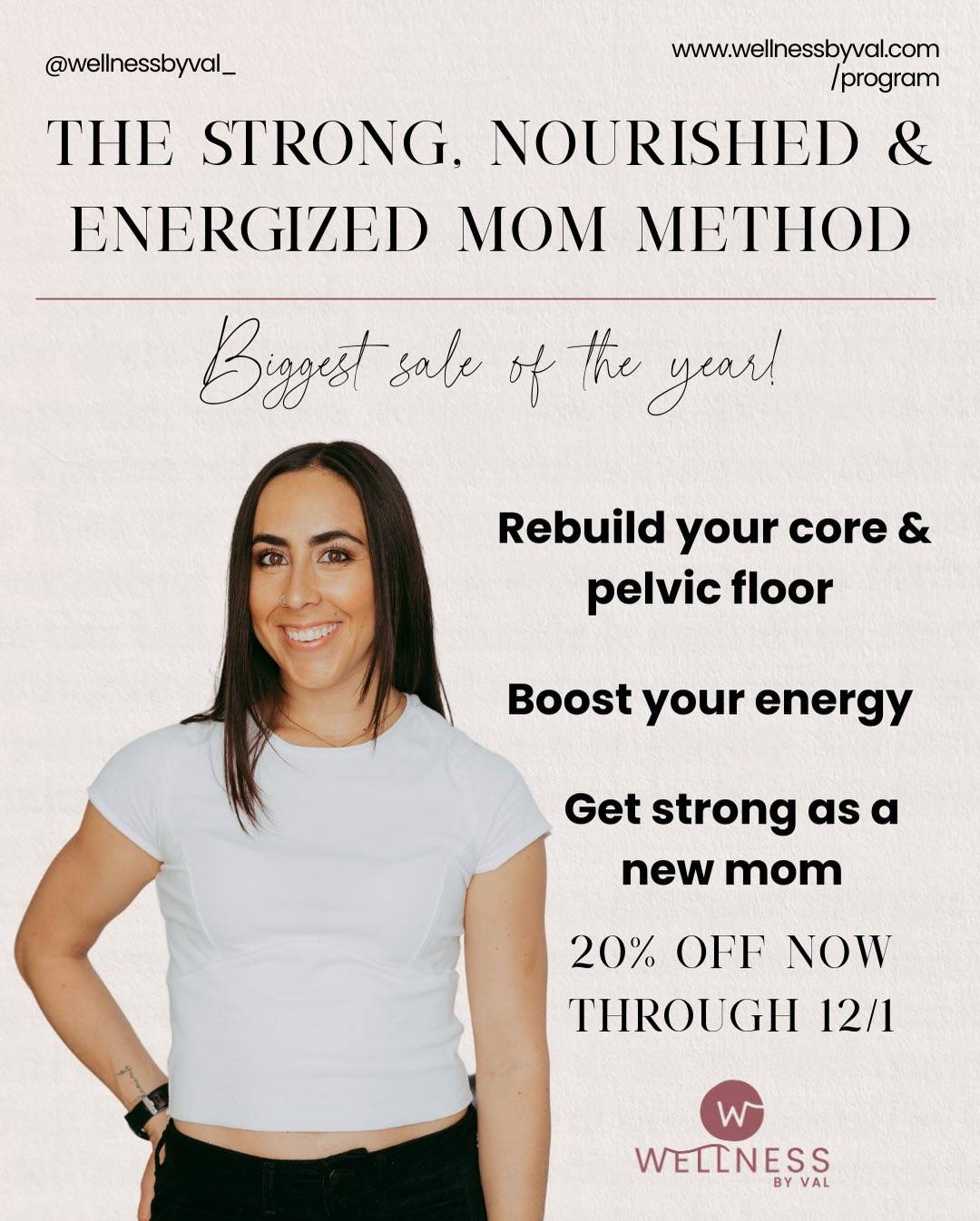 Momma… you shouldn’t have to:
• pee when you sneeze
• hold your breath to pick up your toddler
• deal with constant back pain
• feel your core “give out” during workouts
• wake up exhausted even after a full night of sleep
• feel inflamed, bloated, or like your body is fighting you

These things are common, but they are NOT normal!! And you do not have to live with them 🙅🏽‍♀️

This is why I created The Strong, Nourished & Energized Mom Method — and it’s 20% OFF until 12/1 (code BF2025).🥳

Inside, you’ll get the complete roadmap to:
✨ rebuild your core + pelvic floor so you stop leaking and start feeling strong
✨ walk, lift, sneeze, run, & jump without fear
✨ fix the root causes of back pain
✨ finally have stable, consistent energy
✨ calm your hormones, metabolism, and inflammation
✨ feel confident in your body again
✨ build strength that supports you in real mom life

Start now OR reserve your spot for the January cohort.

This is the only time all year the program is discounted! 

👉🏼wellnessbyval.com/program or 🔗 in bio!
Use code BF2025 for 20% off.

You deserve a body that supports you — not one you’re fighting every day. 🖤

Let’s rebuild it together! 

#PostpartumFitness #CoreAndPelvicFloor #PostpartumStrength #MomFitnessJourney #BusyMomsGettingStrong #wellnessbyval #strongandnourishedmomma #momstrong #postpartum #postpartumfitnessjourney #postpartumbody #postpartumjourney #postpartumnutrition #postpartumfitnesscoach #postpartumnutritionist #sportsdietitian #blackfridaydeal #groupcoachingonline #groupcoachingforwomen #strongcorestrongbody #strongcore #coreexercises #hormonesupport