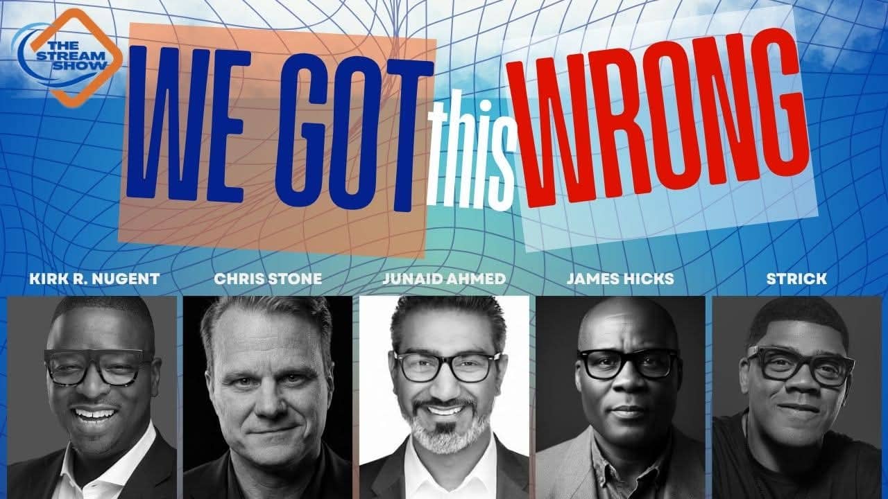 Image with five podcasters under a title text we got this wrong 