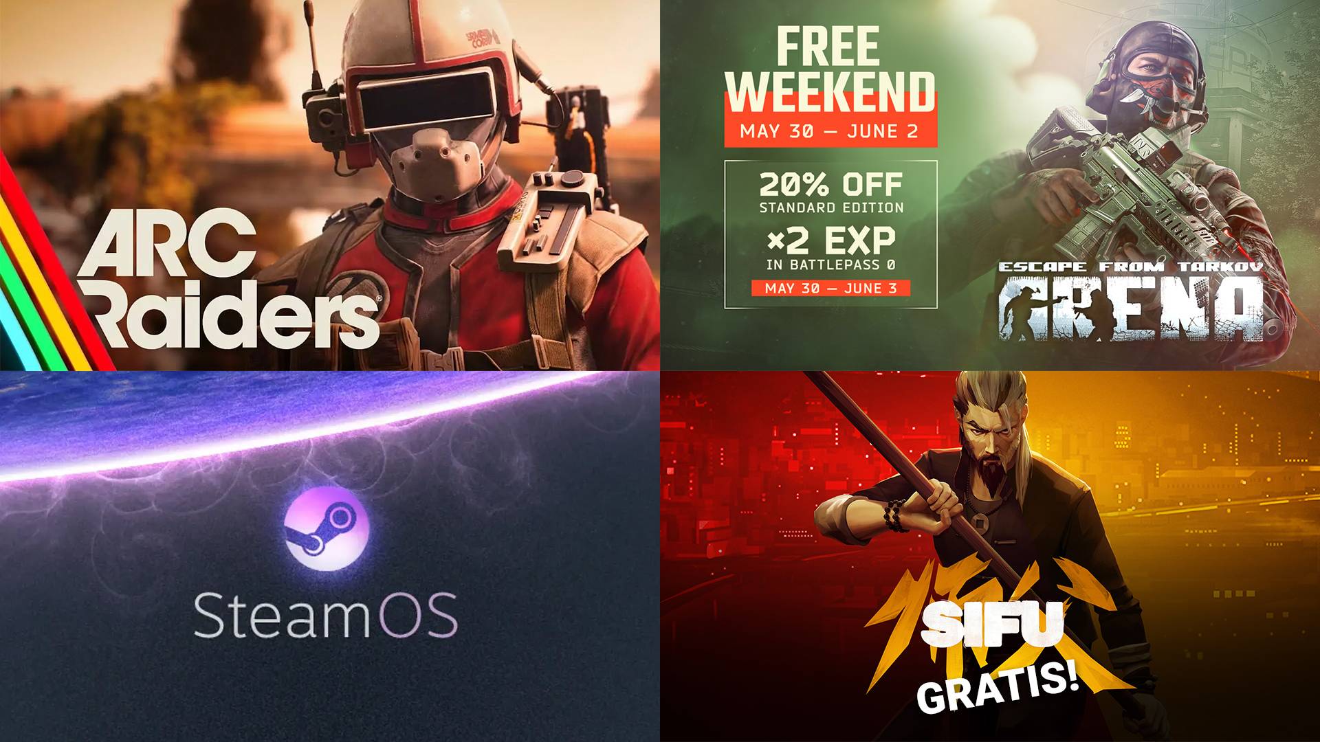 Arc Raiders in arrivo, Tarkov Arena gratis, SteamOS disponibile per tutti, SIFU in regalo