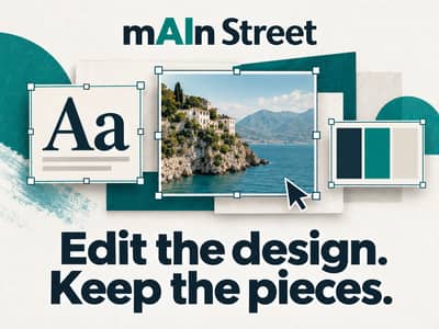 mAIn Street: Edit the design. Keep the pieces. Text, images and color blocks remain separately editable.