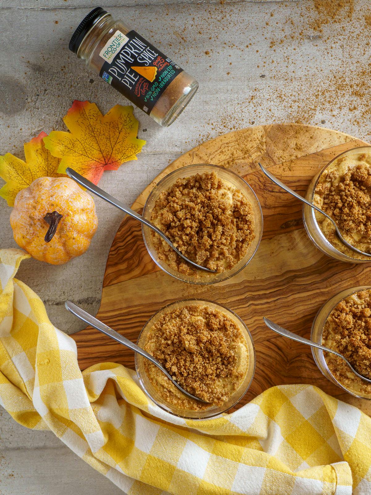 pumpkin cheesecake in 4 glasses