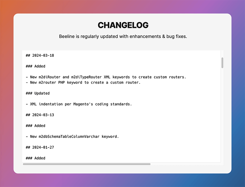 Beeline CHANGELOG