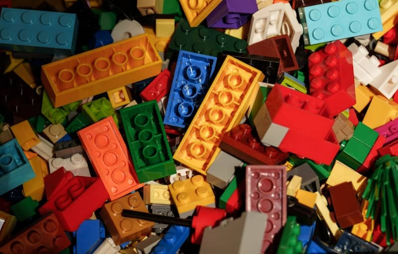 A pile of colorful lego bricks.