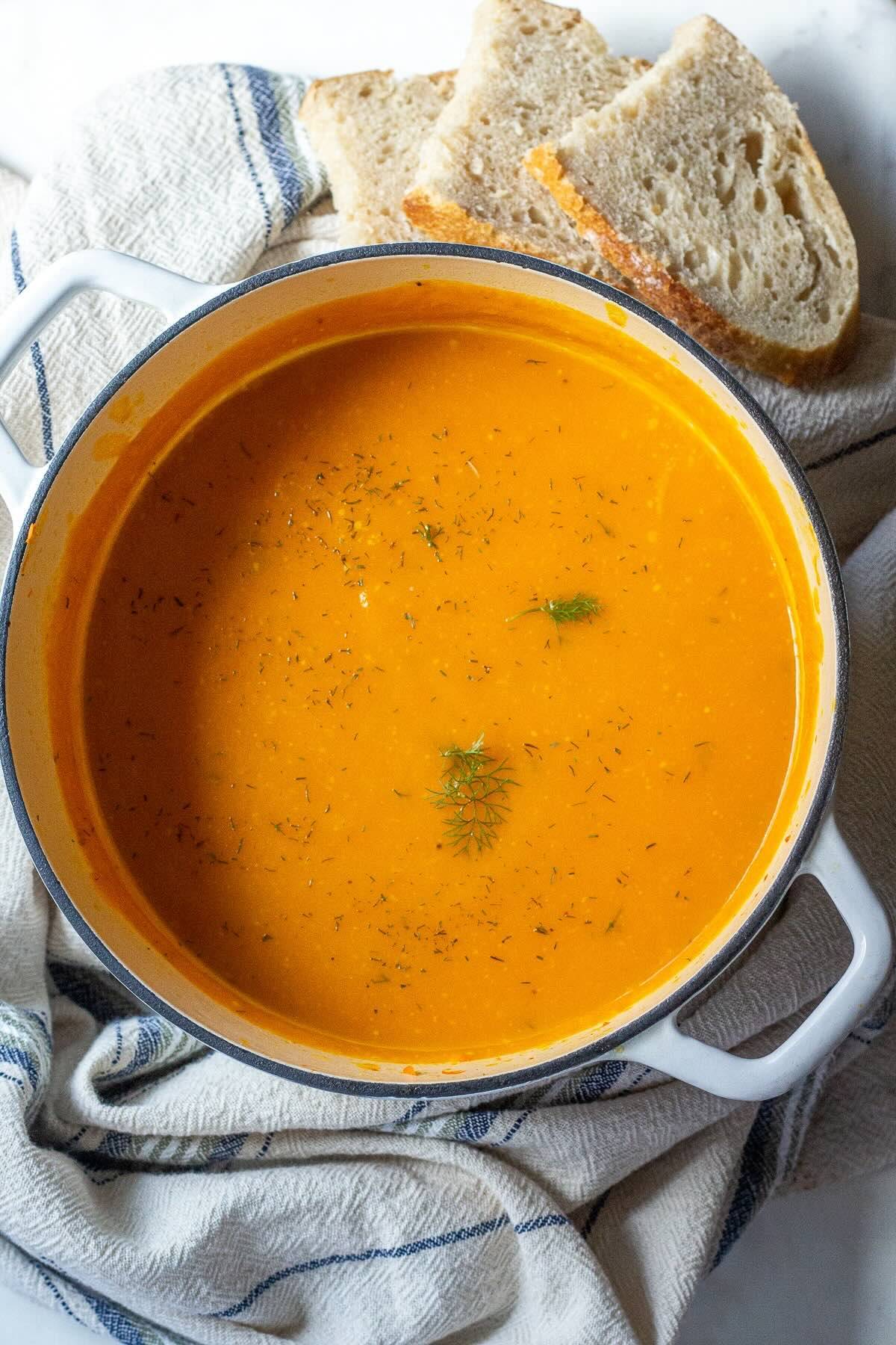 Sweet Potato Soup with Zucchini, Carrots, and Garlic.