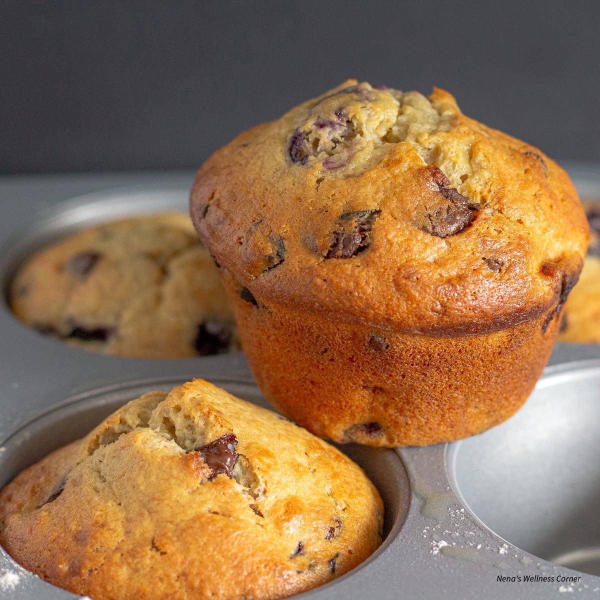 Banana Blueberry Muffins with Chocolate Chips