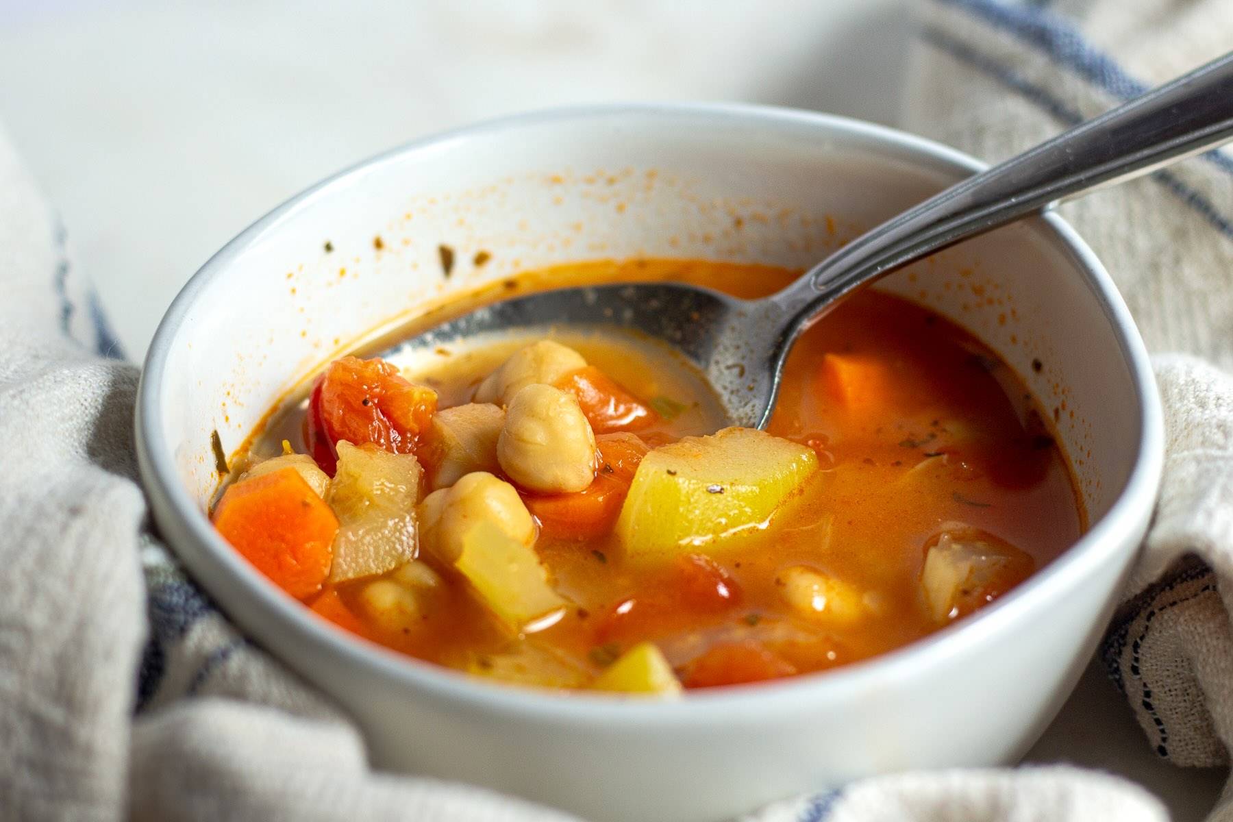Tomato Chickpea Soup served in a pot