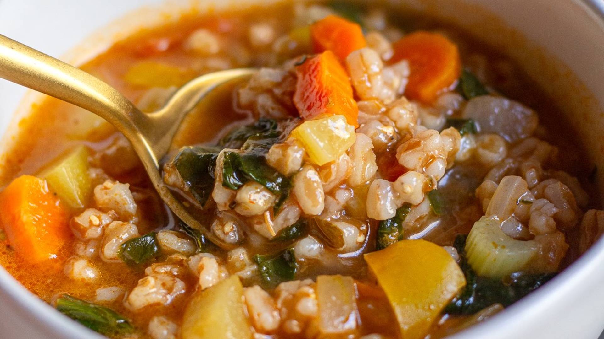 Hearthy Barley Soup Served in a Bowl