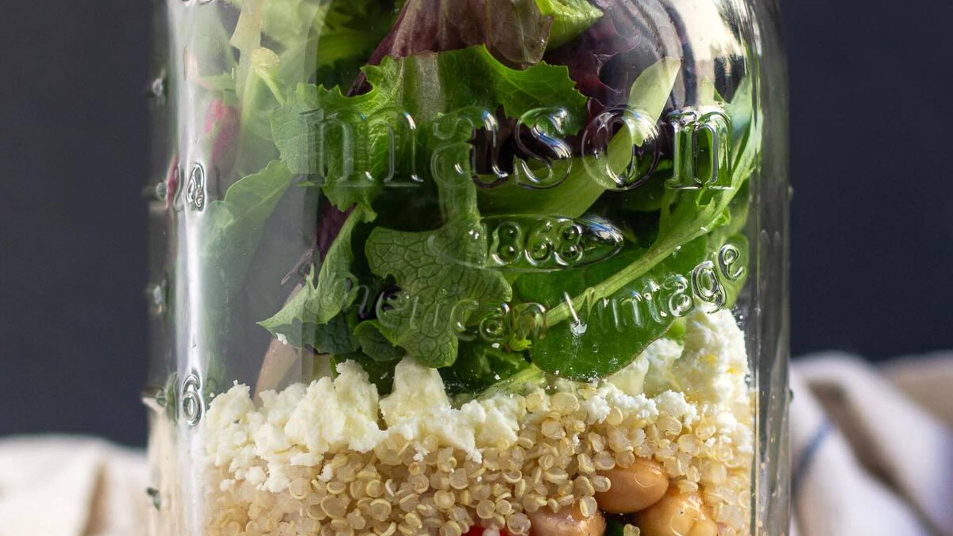 Mason Jar Salad Shown with Layered Ingredients