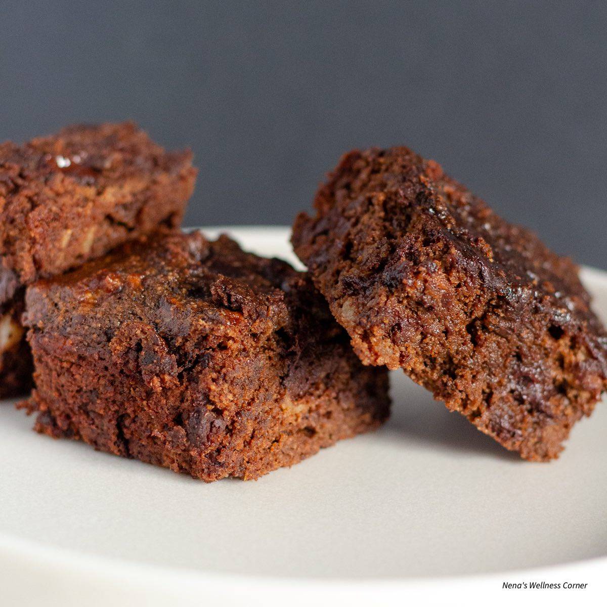 Almond flour banana brownies without butter stacked on a plate
