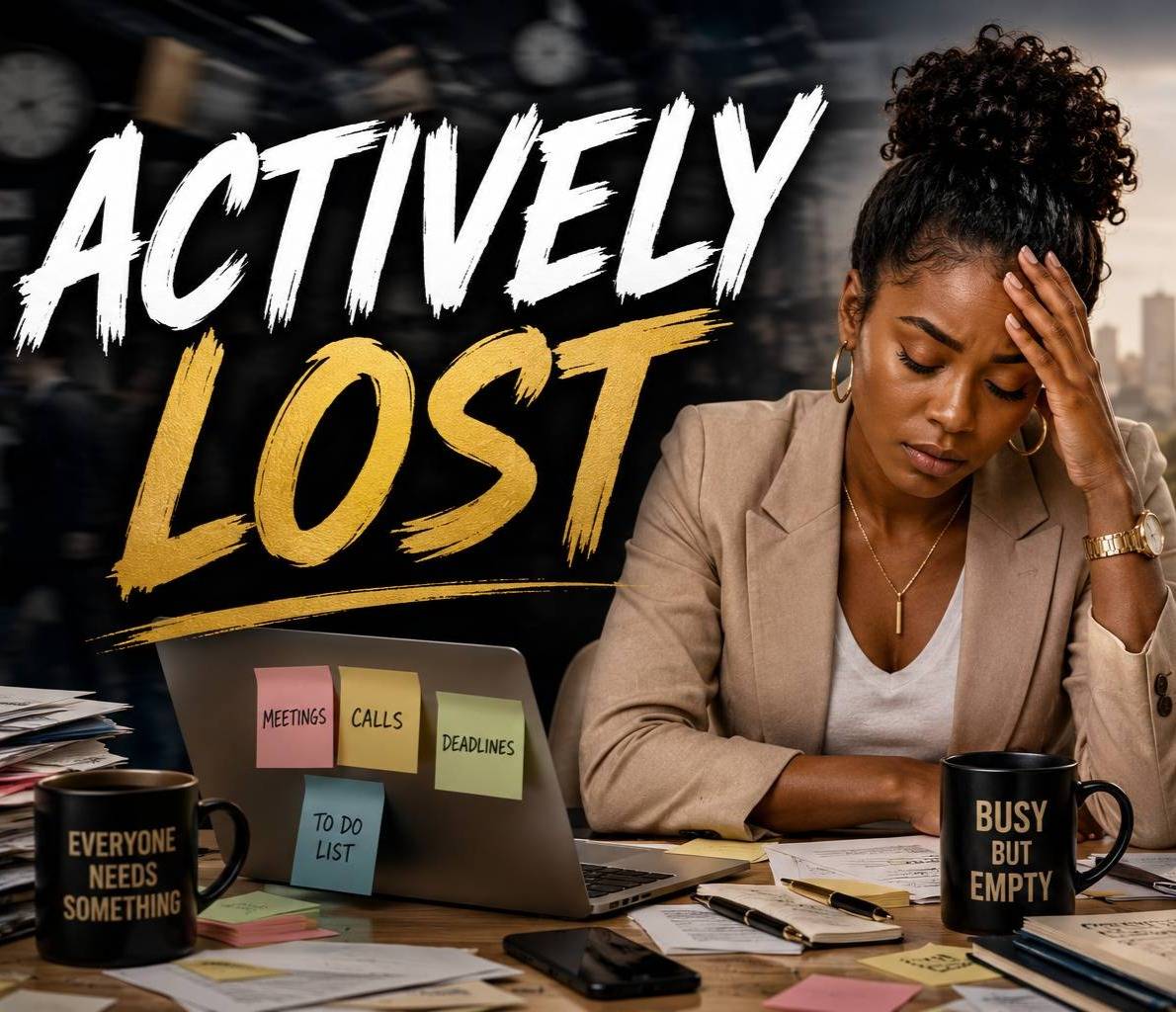 African American woman holding her head in her hands looking lost and frustrated. 