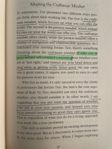 Page 39 from "The Craftsman Mindset" by Cal Newport.

