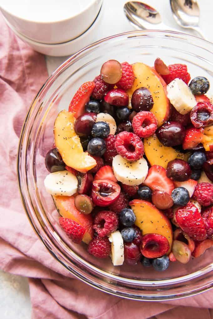 Summer Fruit Salad with Honey Lime Poppy Seed Dressing