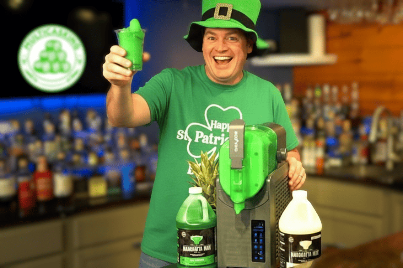 Green St. Patrick’s Day slushie drink with slush machine
