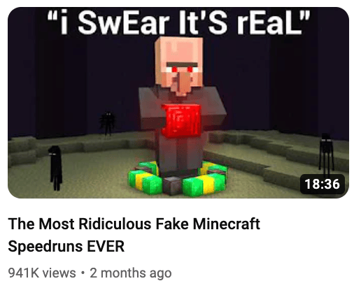 fake minecraft speedrun thumbnail