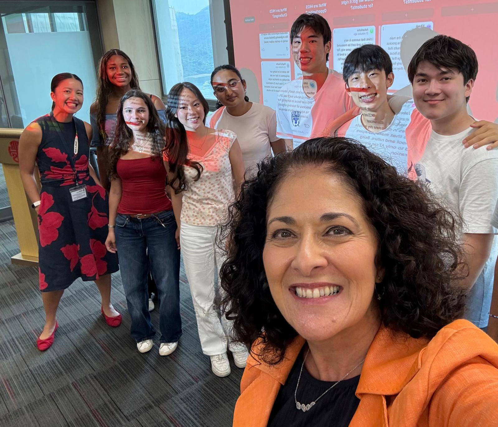 Homa with a group of student "truth-tellers" at a listening session at Hong Kong International School.