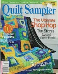 Cover of Quilt Sampler magazine featuring a colorful quilt displayed on a chair.