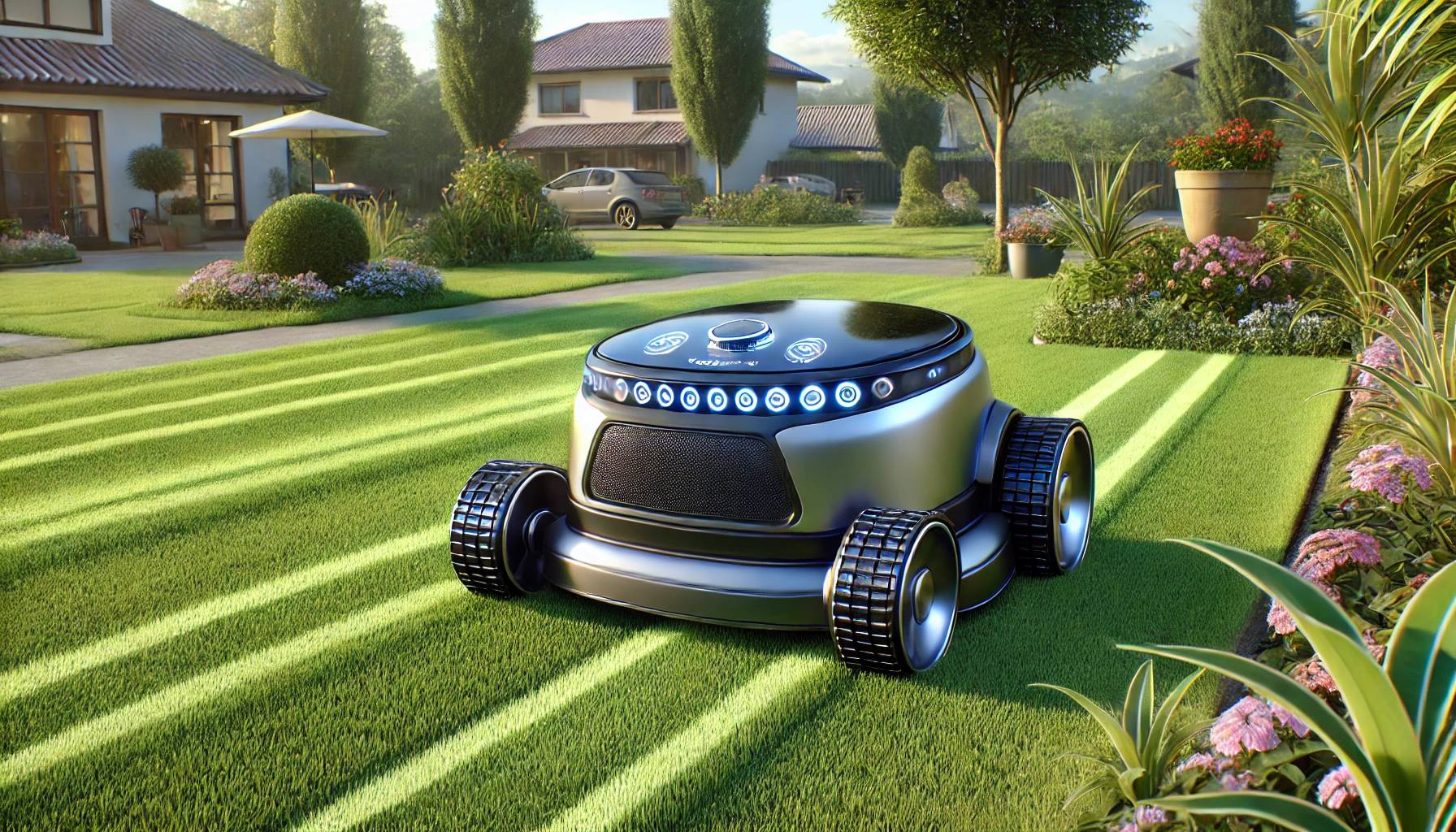 AI generated photo of an AI lawnmower