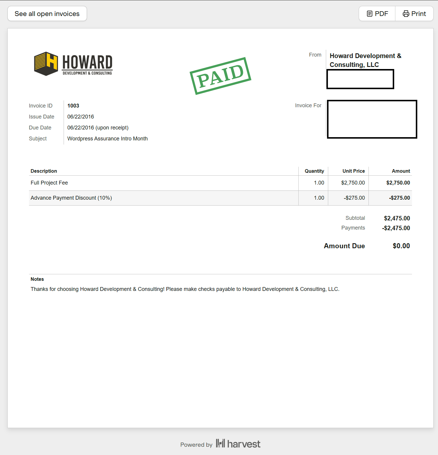 My first invoice with this client