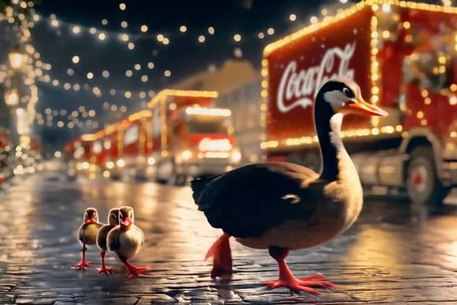 Ducks at Christmas in a Coke ad