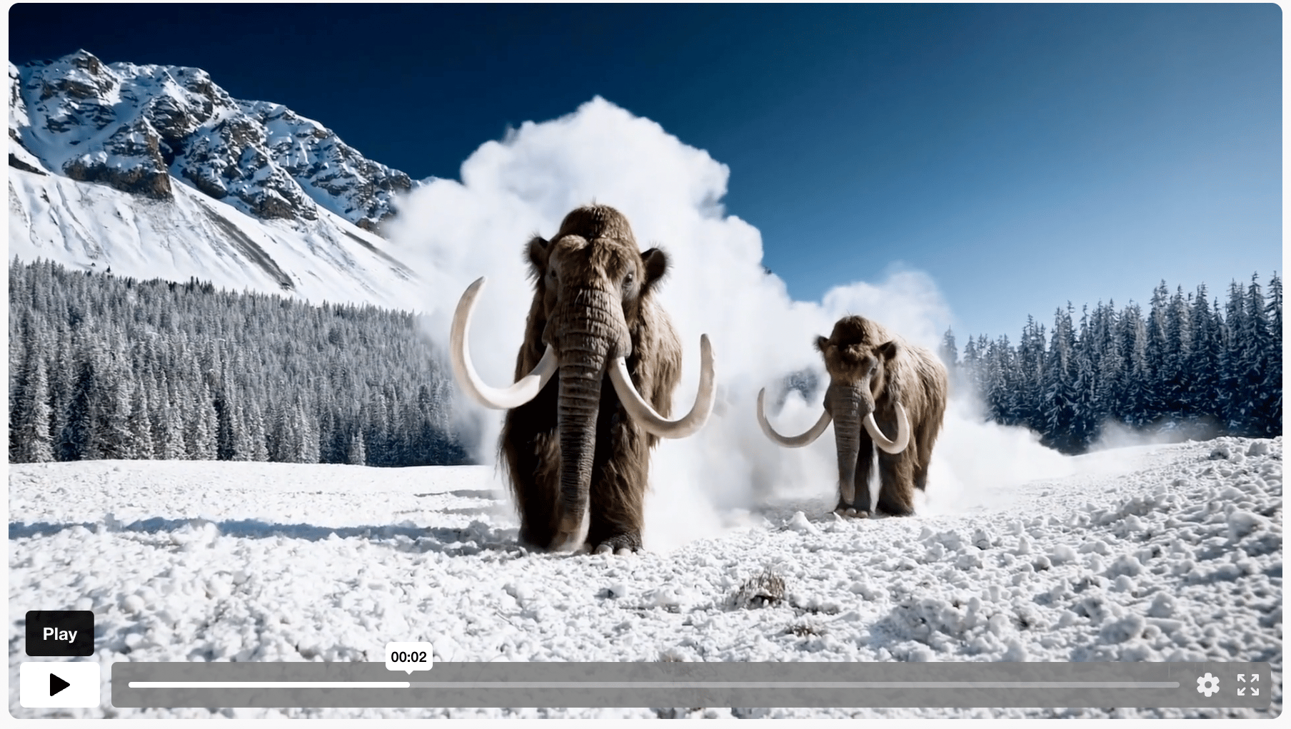 Sora video clip of mammoths