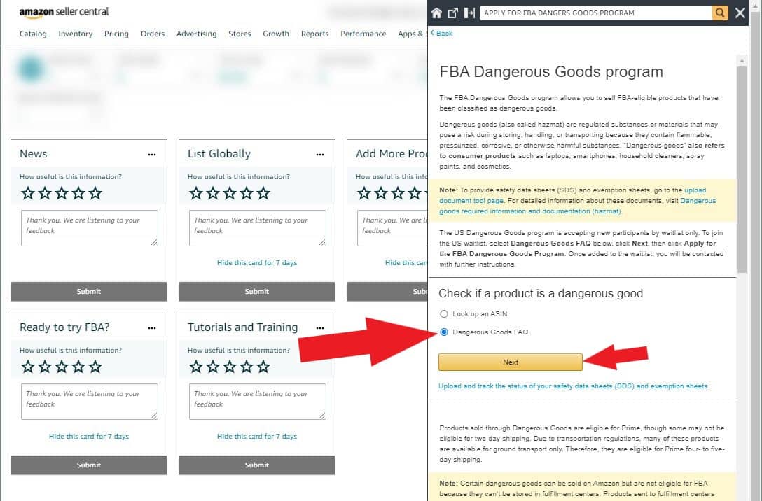  Select the Dangerous Goods FAQ button and click Next